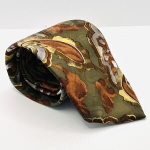 Vintage 90s Bally Olive Green Brown Paisley Silk Necktie